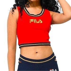 Fila Bonita cropped red ribbed workout tank top with gold embroidery